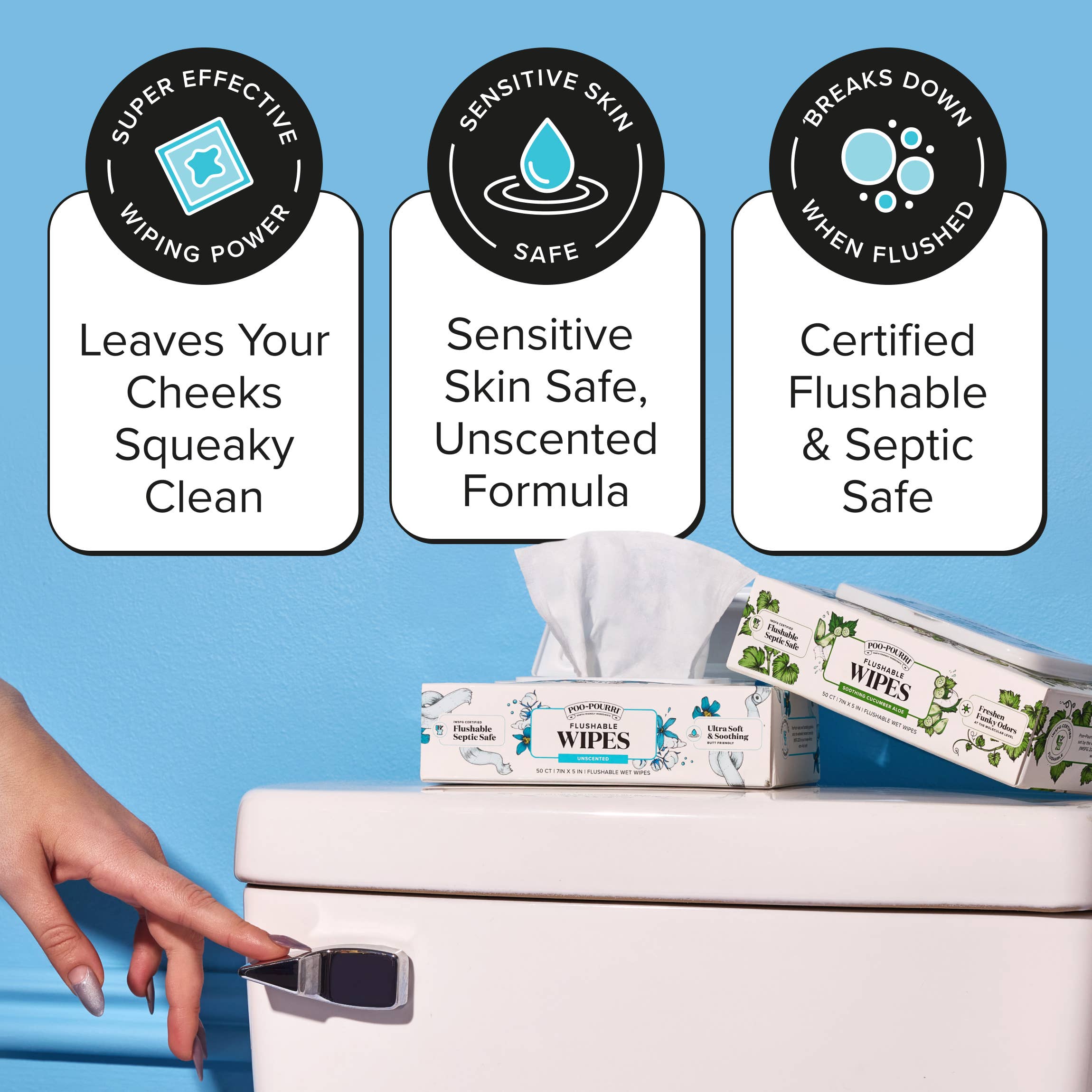 Unscented Poo~Pourri Flushable Wipes 50ct, Single Packs