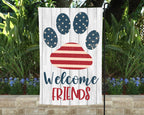Garden Flag - Welcome Friends Patriotic Paw