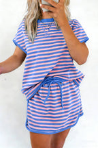 66 Stripe Short Sleeve Top and Skirt Lounge Set
