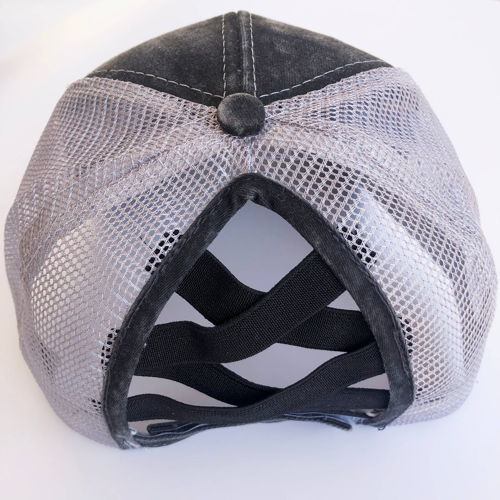 Embroidered Dog Mom Hat Cap Distressed Ponytail