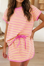 66 Stripe Short Sleeve Top and Skirt Lounge Set