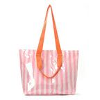 Large Striped Vinyl Tote Bags with Shoulder Strap