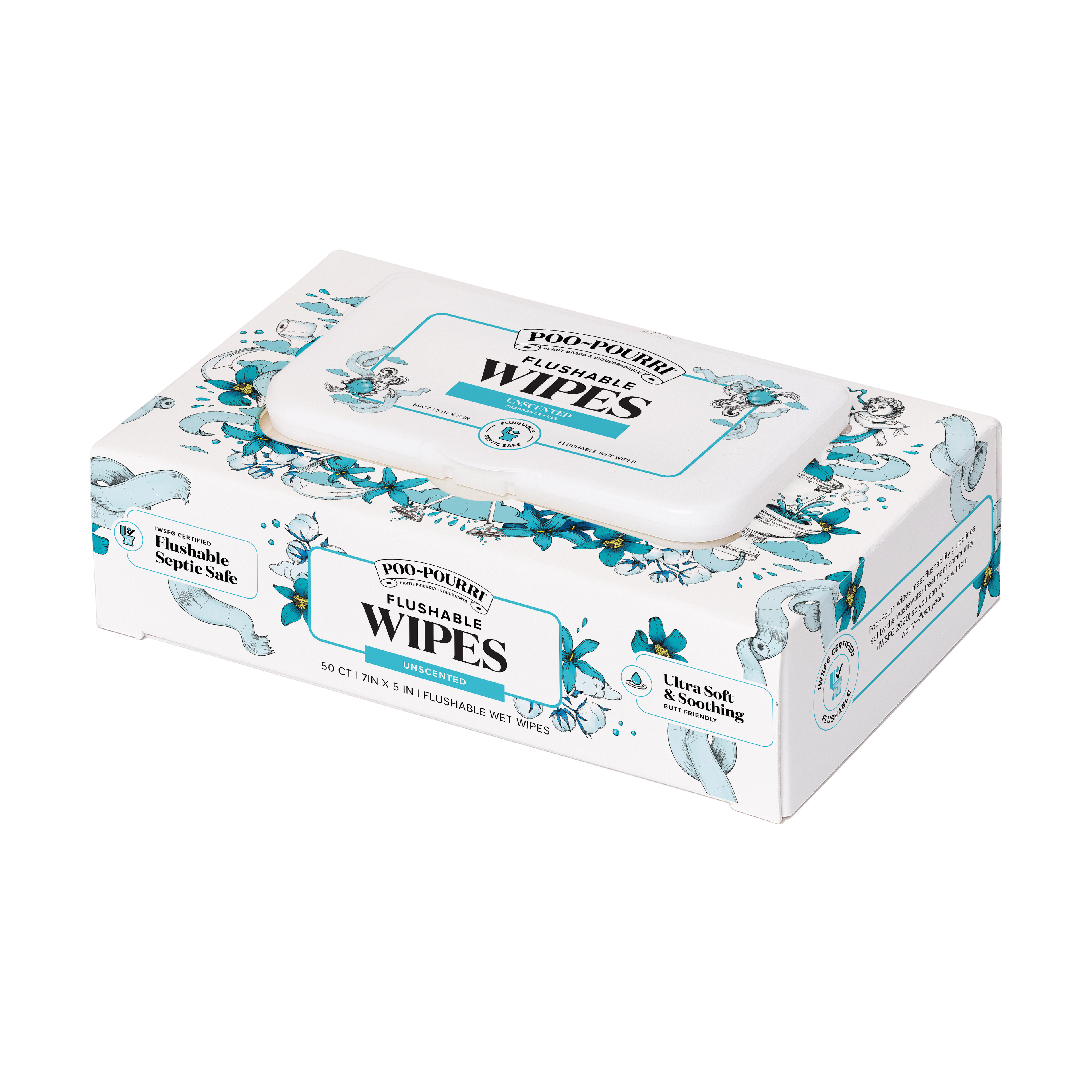 Unscented Poo~Pourri Flushable Wipes 50ct, Single Packs