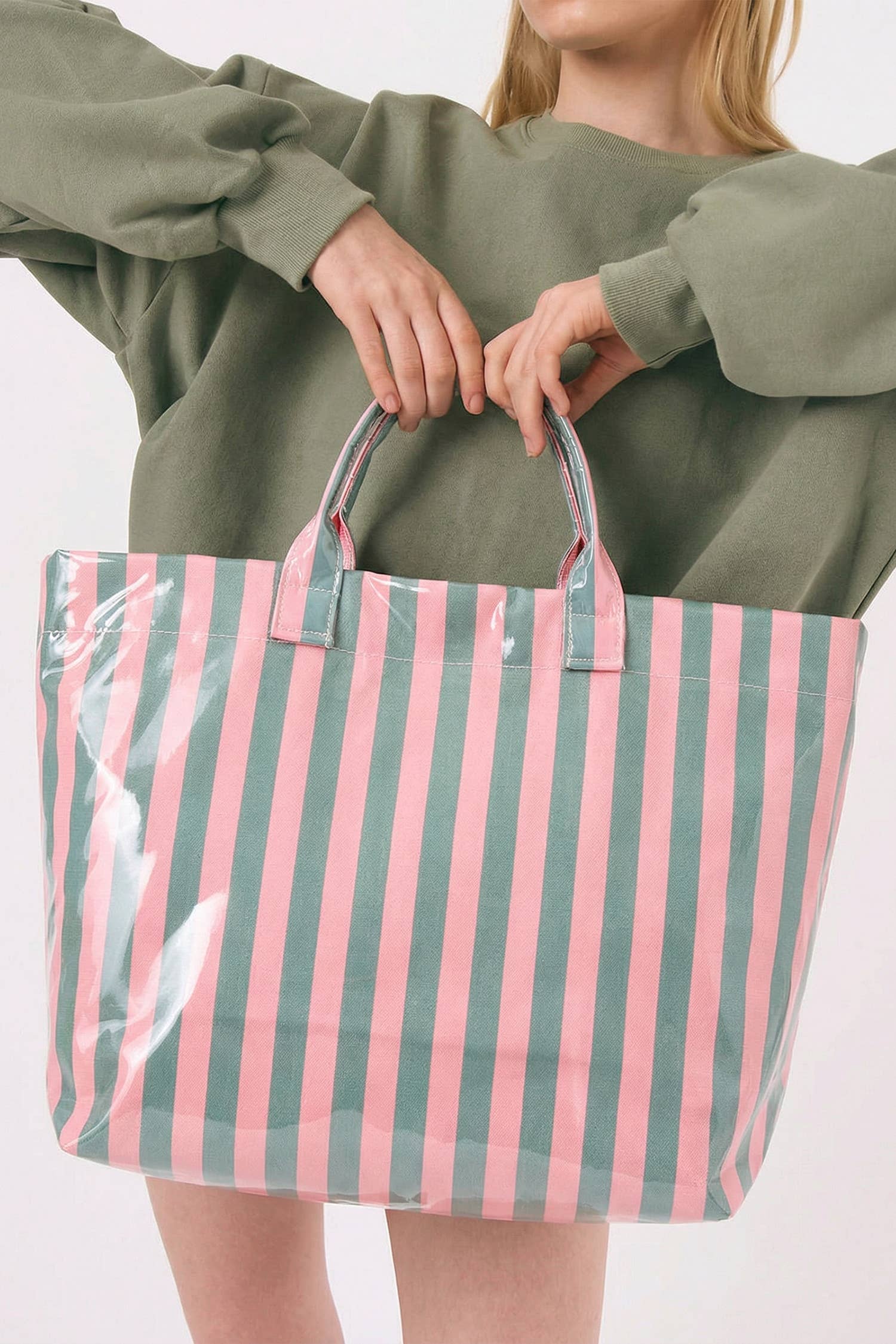 66 Glossy Striped Large Tote Bag