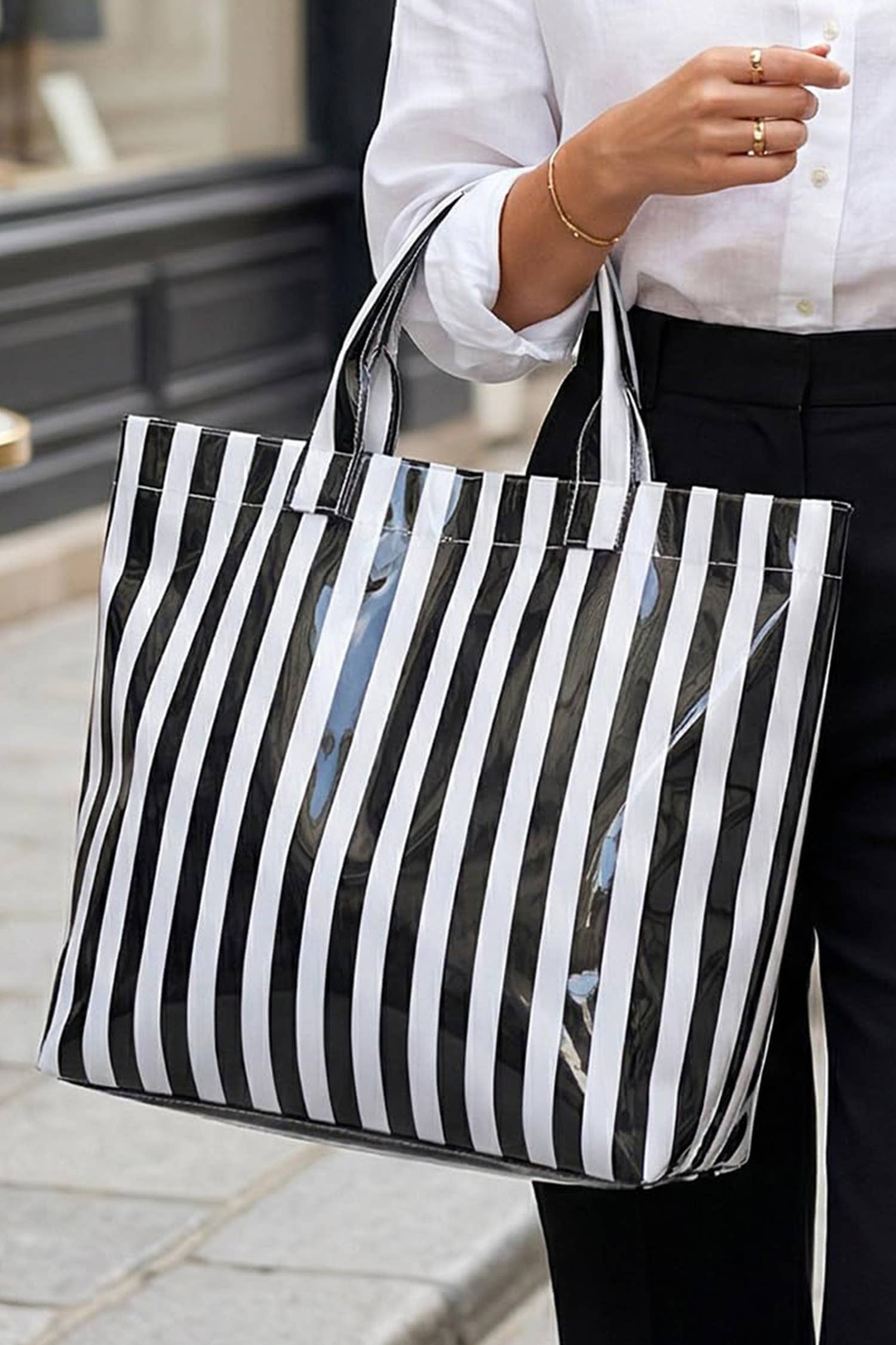 66 Glossy Striped Large Tote Bag