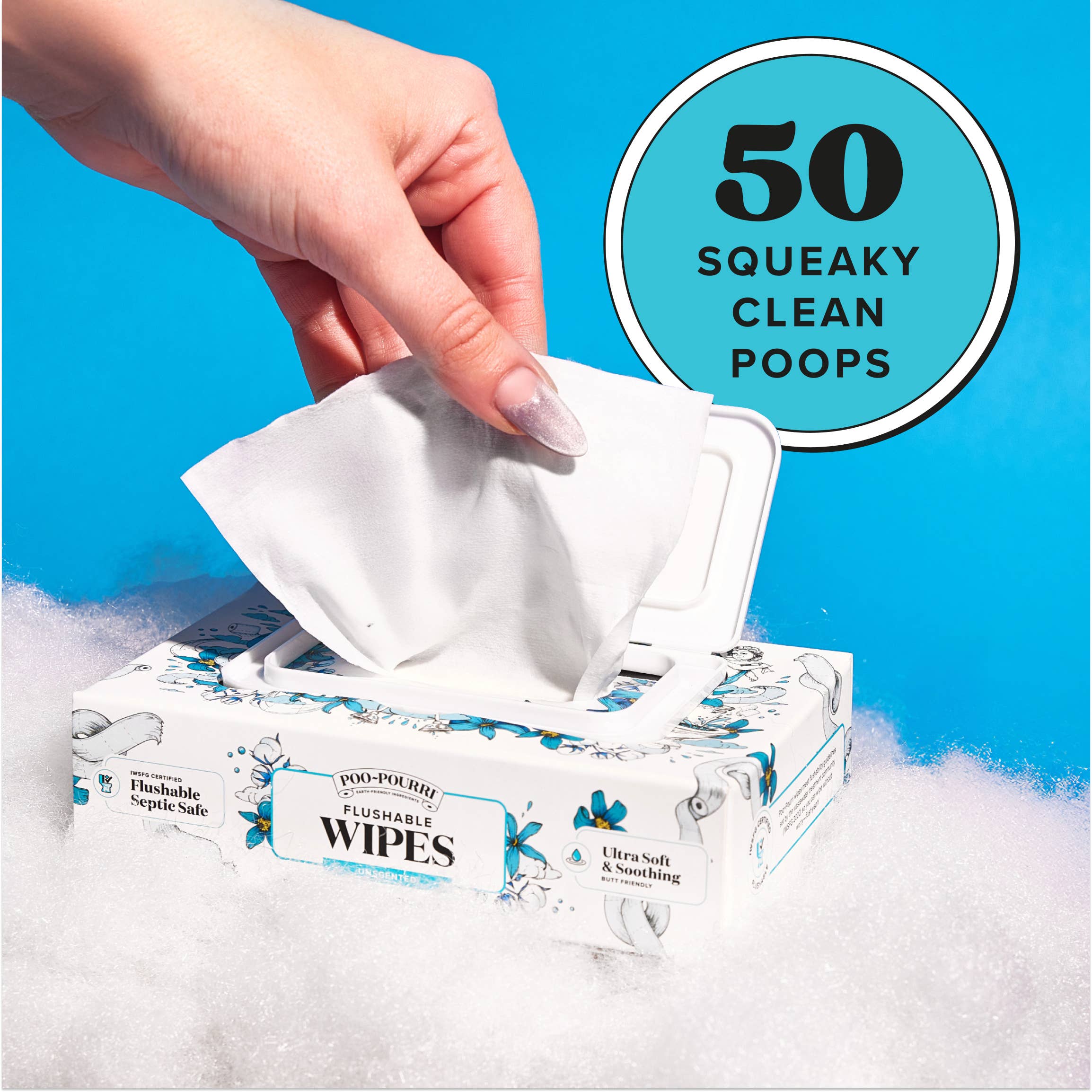Unscented Poo~Pourri Flushable Wipes 50ct, Single Packs