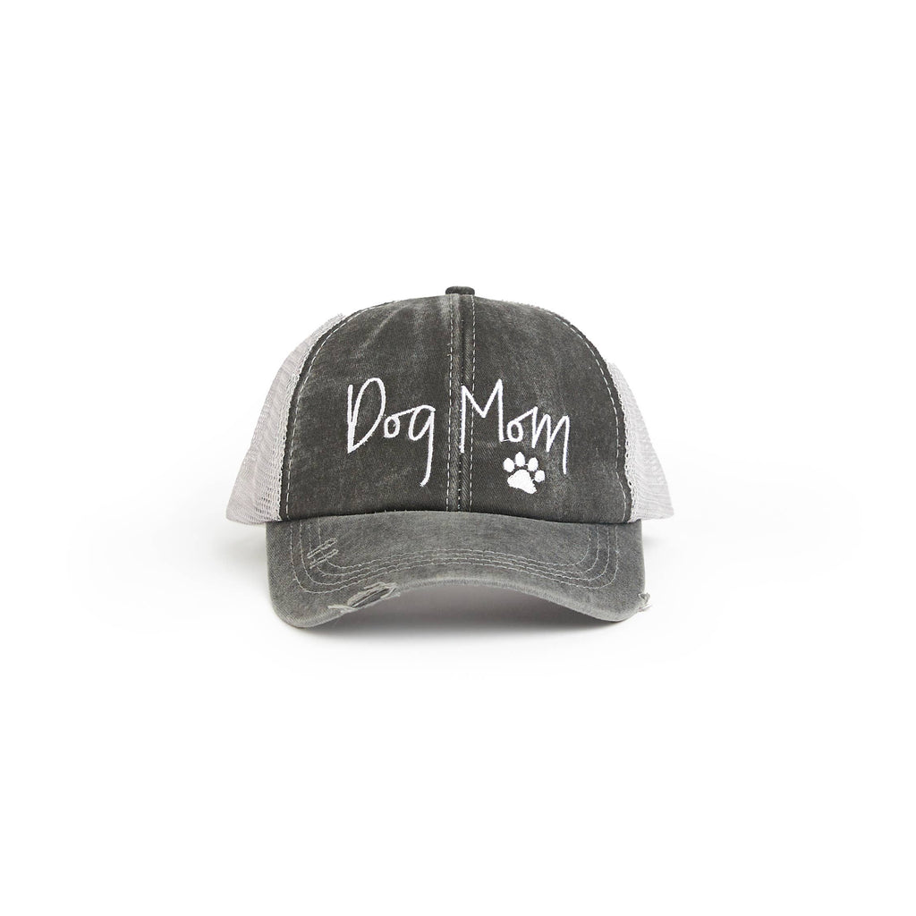 Embroidered Dog Mom Hat Cap Distressed Ponytail