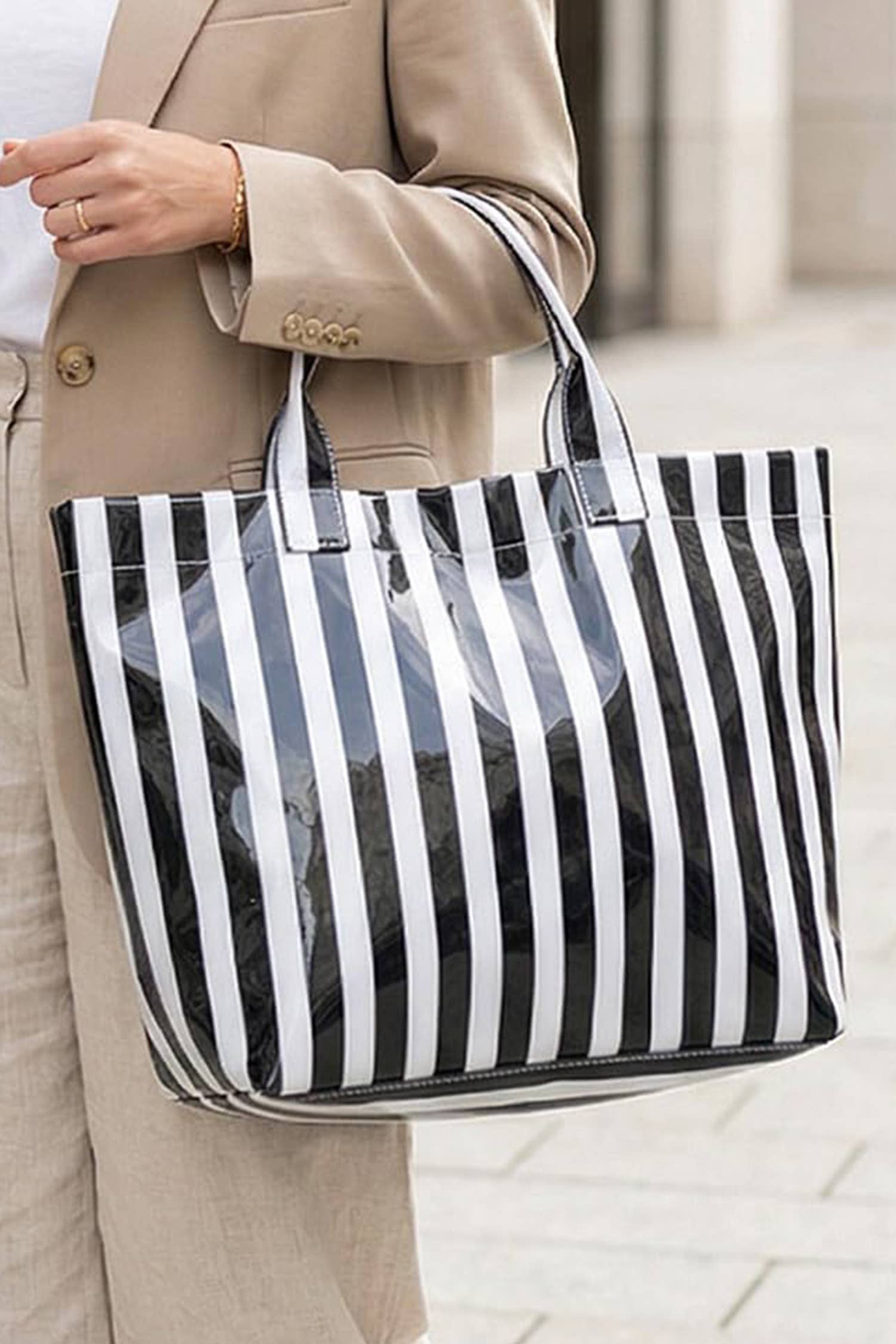 66 Glossy Striped Large Tote Bag