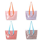 Large Striped Vinyl Tote Bags with Shoulder Strap