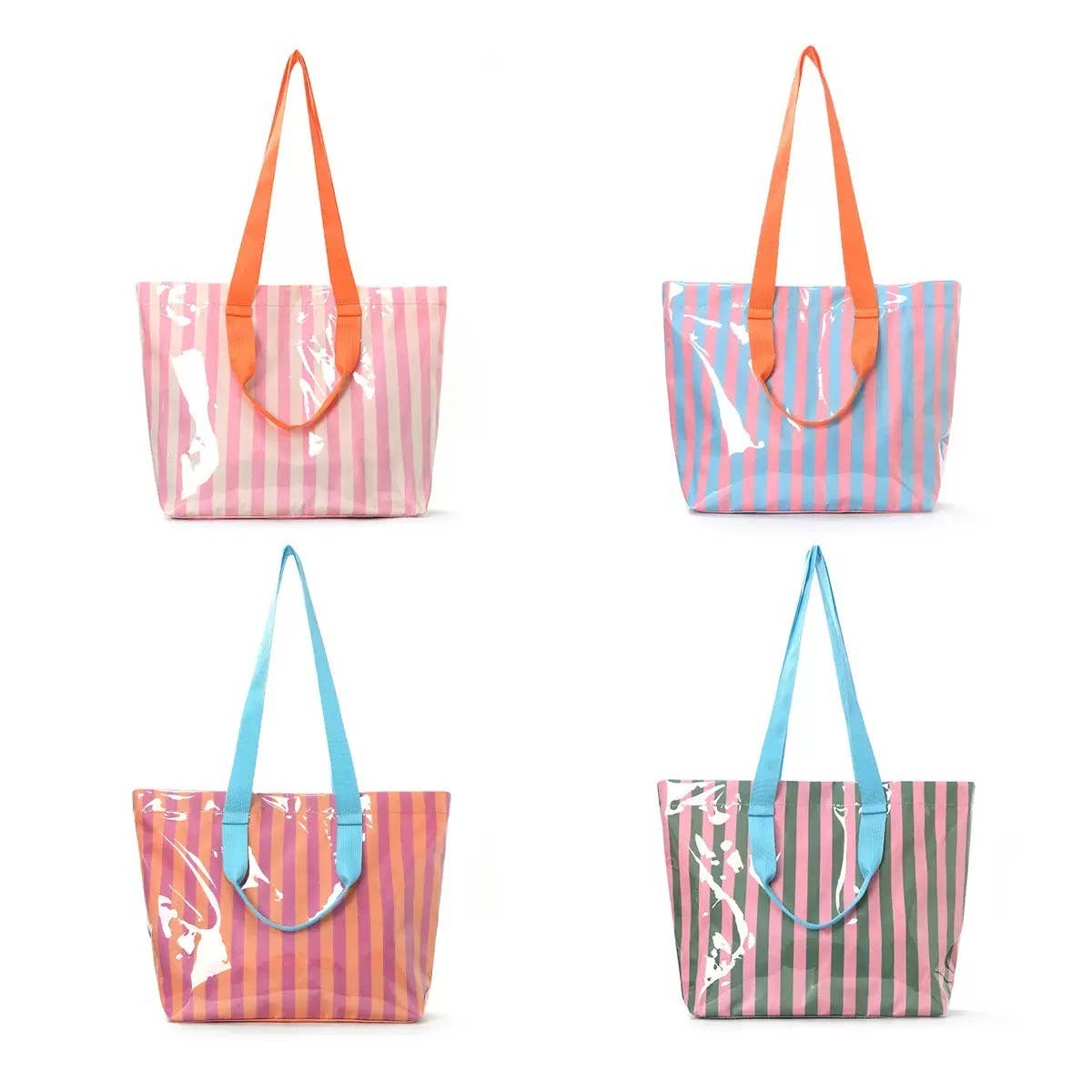 Large Striped Vinyl Tote Bags with Shoulder Strap